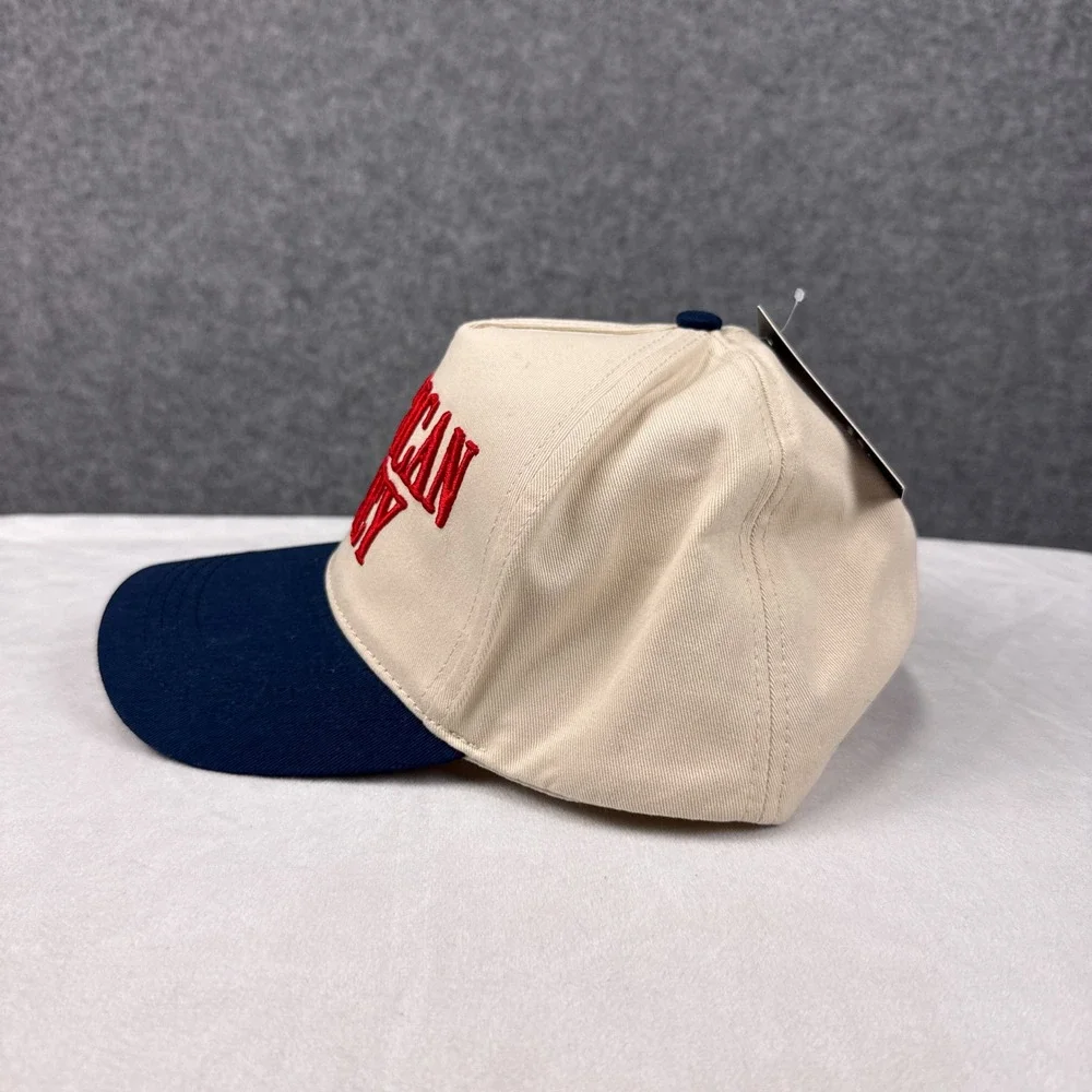 David and Young American Honey Trucker Hat OSFM Beige Navy Blue Cotton Snapback